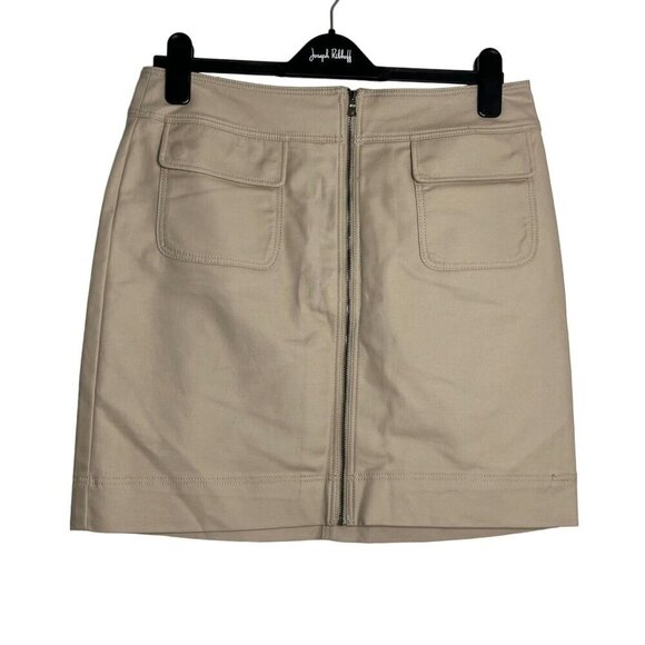 Ann Taylor Zip Front Khaki Mini Skirt Size 8 Front Pockets Cotton Blend - Picture 1 of 9